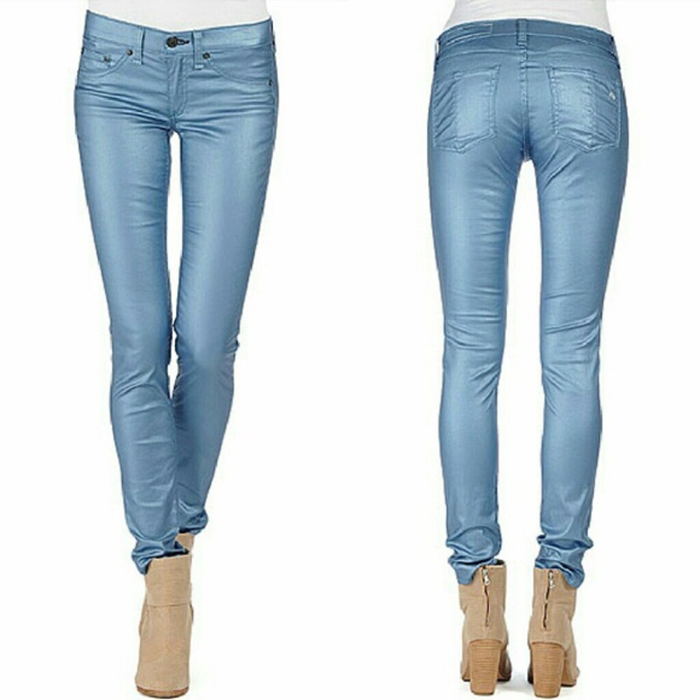Rag & Bone/ Jean Metallic blue Leggings s 27 NWOT